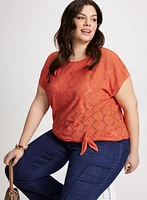 Tie-Front Eyelet Top