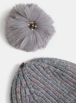 Tuque en laine à pailettes et pompon