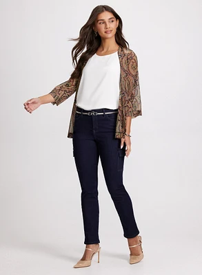 Paisley Print Long Sleeve Cover-Up