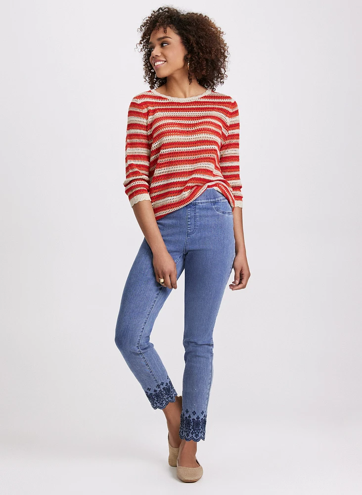 Scalloped Hem Straight-Leg Jeans