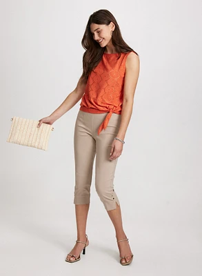 Eyelet Top & Decorative Button Capris