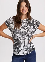 Floral Print Burnout T-Shirt