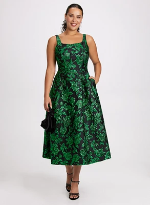 Robe midi florale métallique