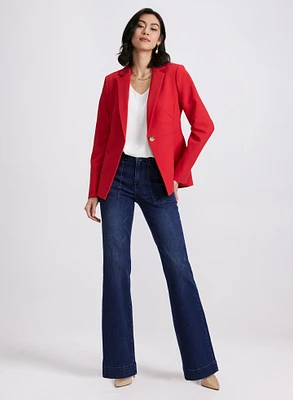 Single-Button Blazer & Flare Leg Jeans