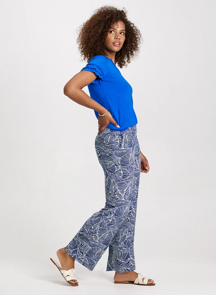 Leaf Print Pull-On Pants