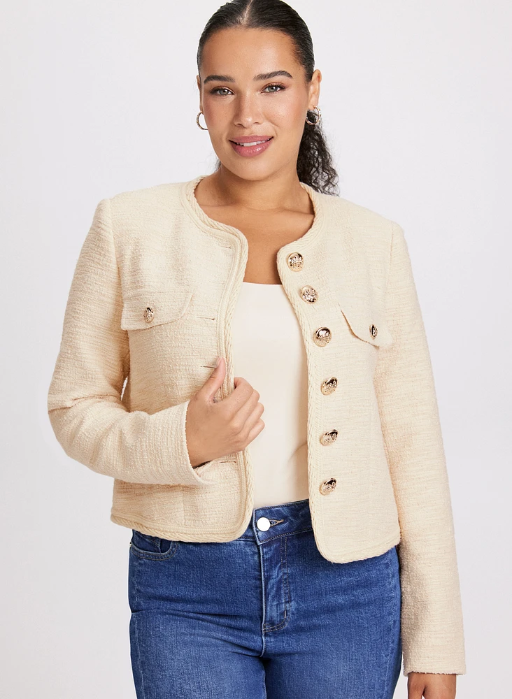 Veste courte boutonnée en tissu bouclé