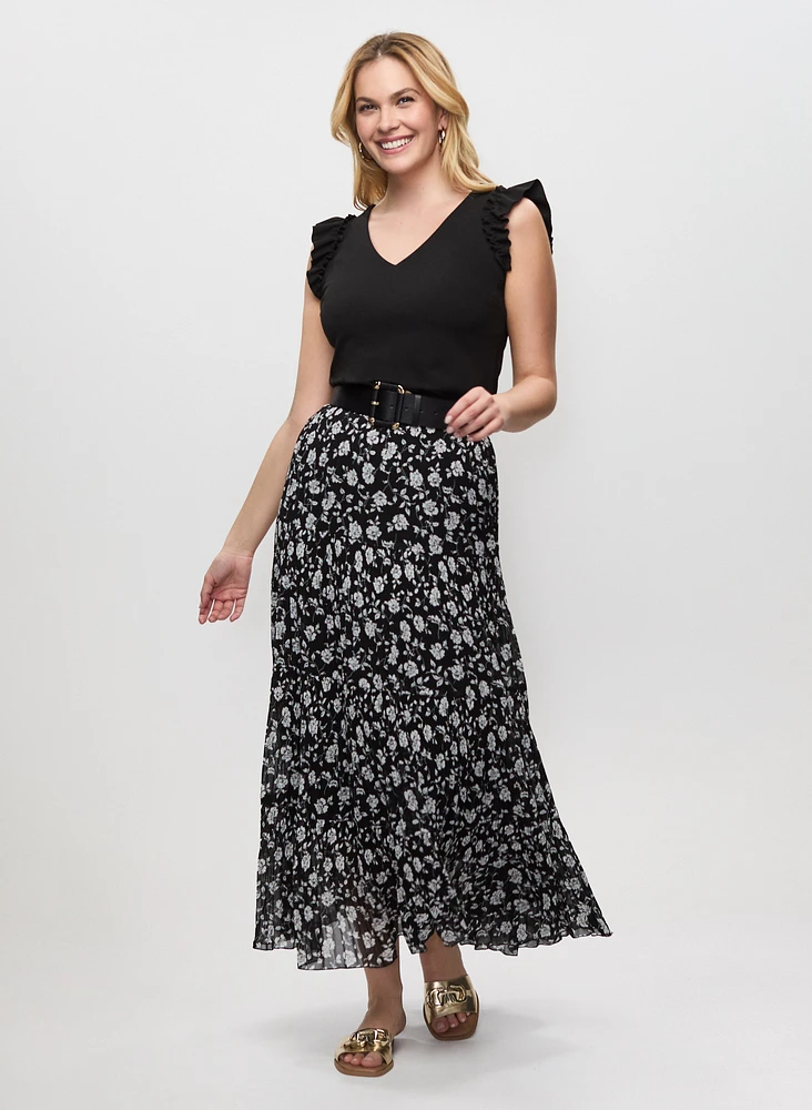 Ruffle Cap Sleeve Top & Floral Maxi Skirt