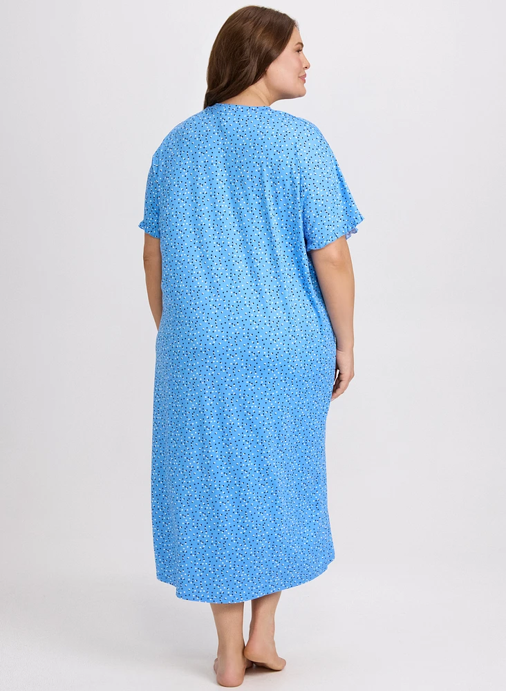Robe de nuit à pois boutonnée