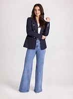 Button Denim Jacket & Faded Wide-Leg Jeans