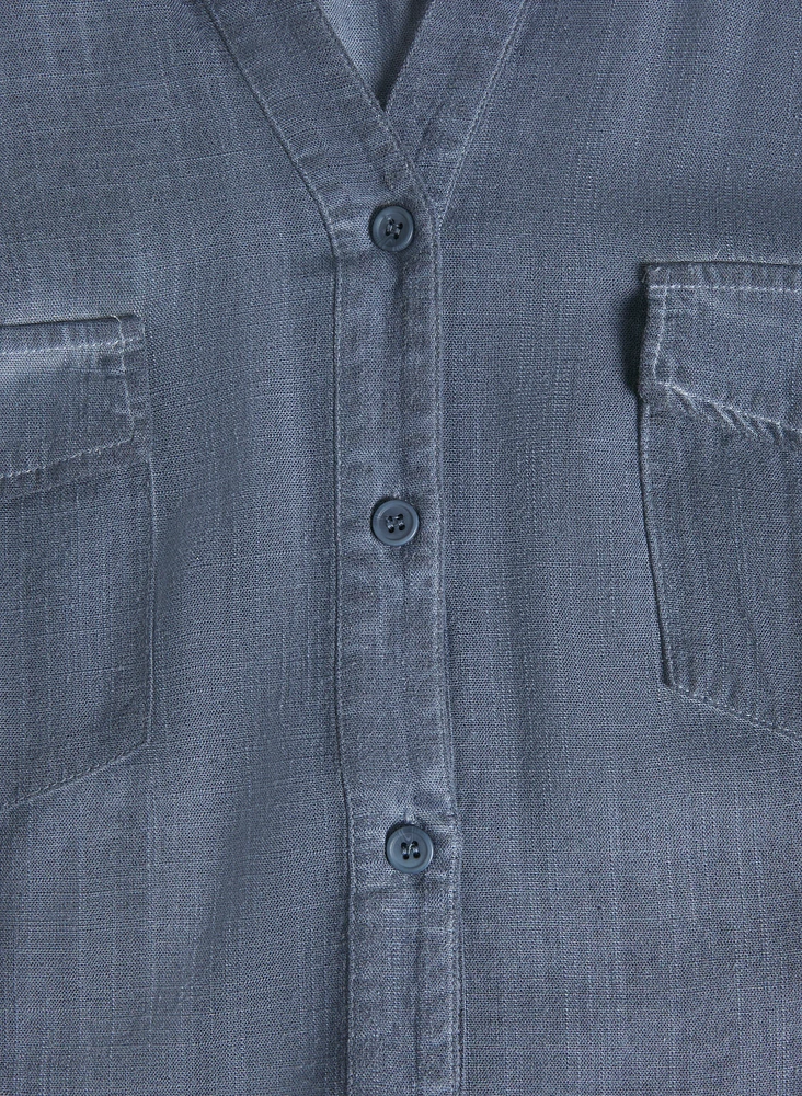 Blouse en mélange de lin hachuré crois