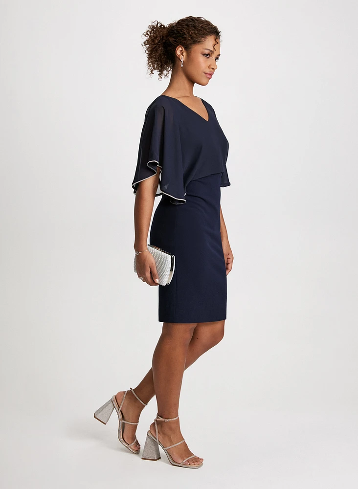 Flared Chiffon Sleeves Fitted Dress