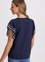Crochet Trim Cap Sleeve T-Shirt
