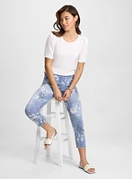 Elbow Sleeve Knit Top & Floral Pull-On Jeans