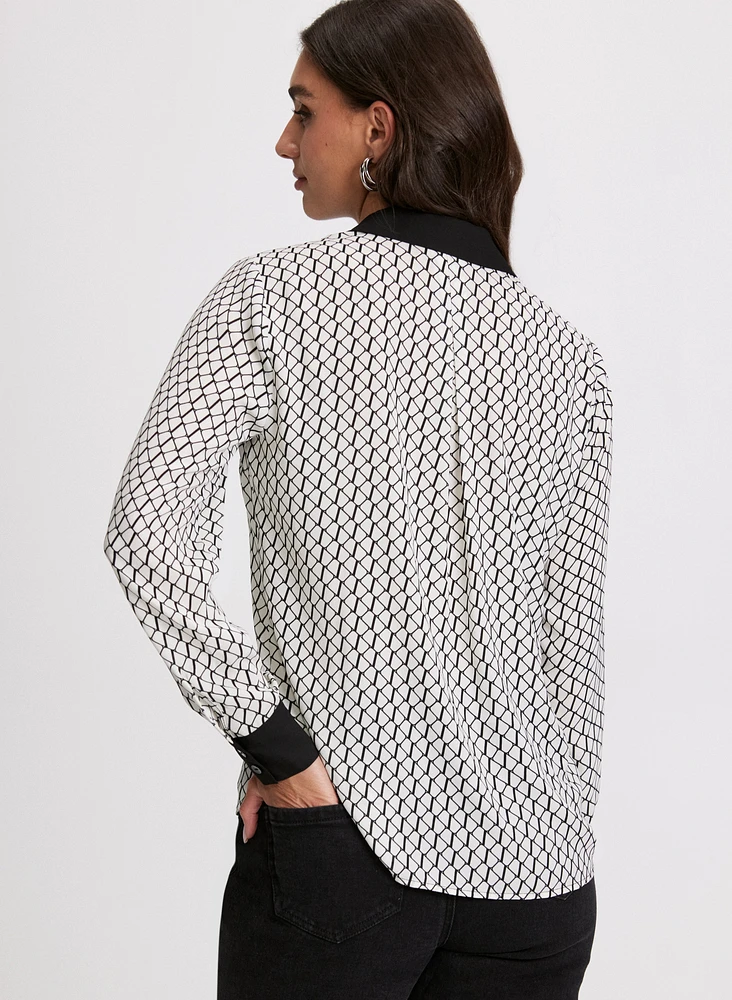 Long Sleeve Geometric Print Blouse