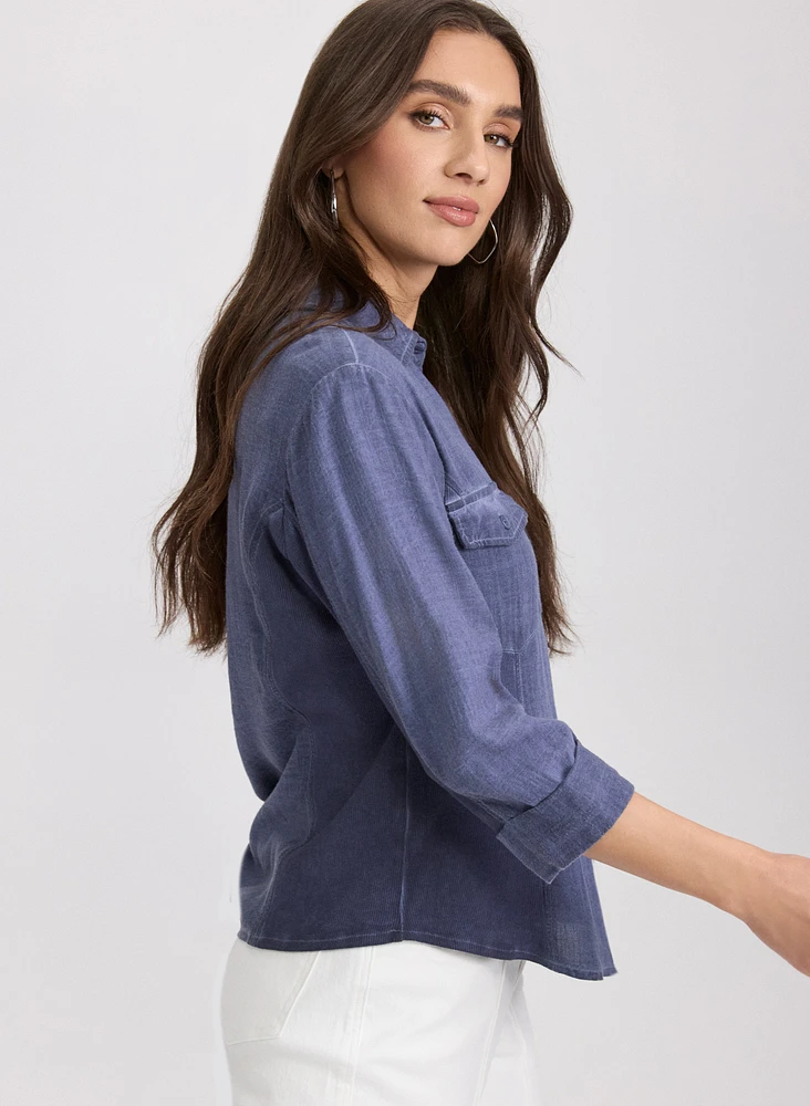 Blouse en mélange de lin hachuré crois