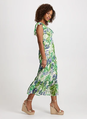 Ruffled Leaf Print Maxi Dress