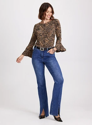 Animal Print Flared Sleeve Top