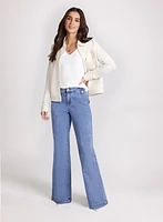 Faux-Suede Jacket & Faded Wide-Leg Jeans