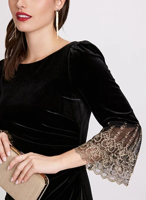 Mesh Bell Sleeve Velvet Dress