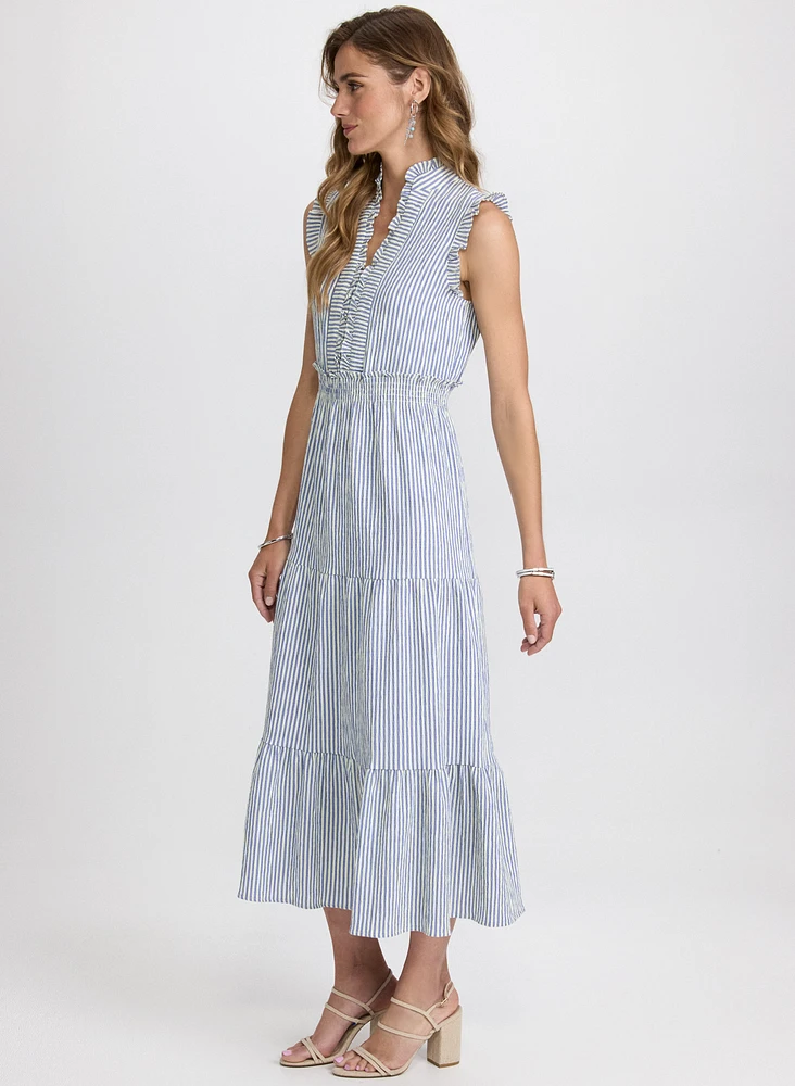 Robe volantée à rayures