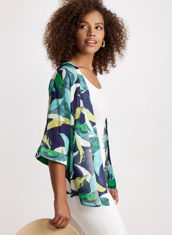 Cardigan ouvert à motif tropical