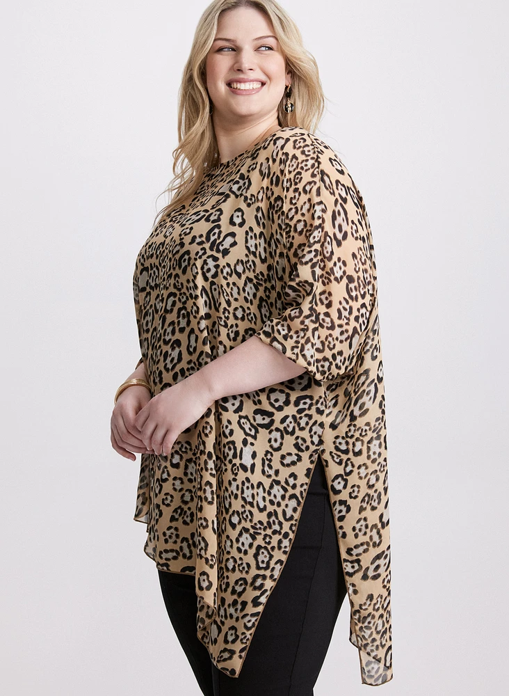 Asymmetric Animal Print Blouse