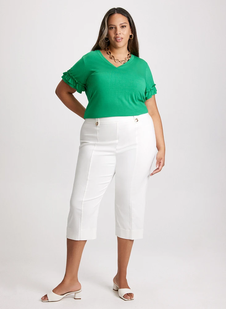 Ruffled Sleeve T-Shirt & Side Slit Pants