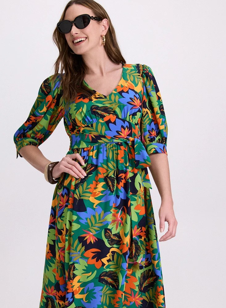 Tropical Balloon Sleeve Dress