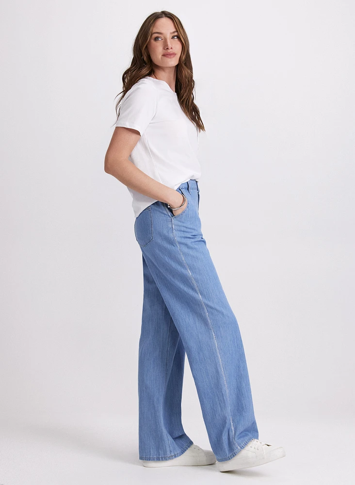 Stone Embellished Wide-Leg Jeans