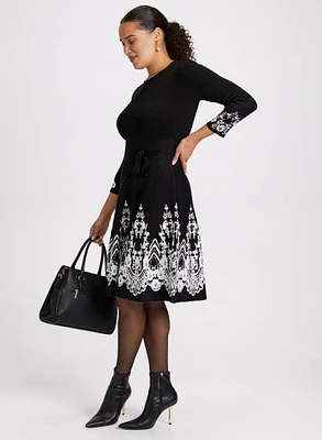 Paisley Placement Print Knit Dress