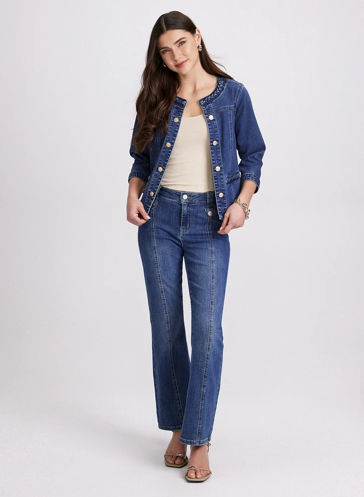 Braided Trim Denim Jacket & Flare-Leg Jeans