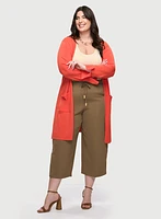 Lateral Slit Patch Pocket Cardigan & Wide Leg Capris