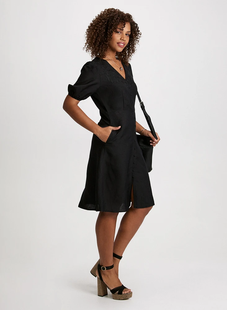 Robe midi boutonnée en mélange de lin