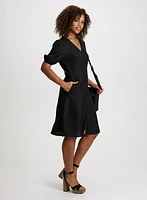 Robe midi boutonnée en mélange de lin