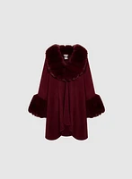 Poncho à encolure et poignets en fausse fourrure