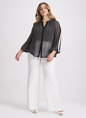 Mixed Stripe Button-Down Blouse