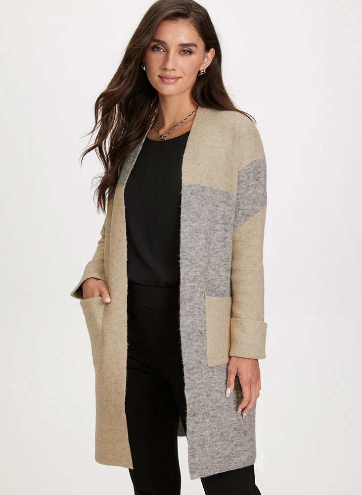 Colour Block Open-Front Cardigan