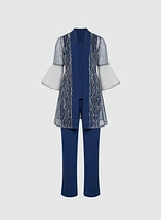 Sequined Mesh Jacket, Top & Pants Set