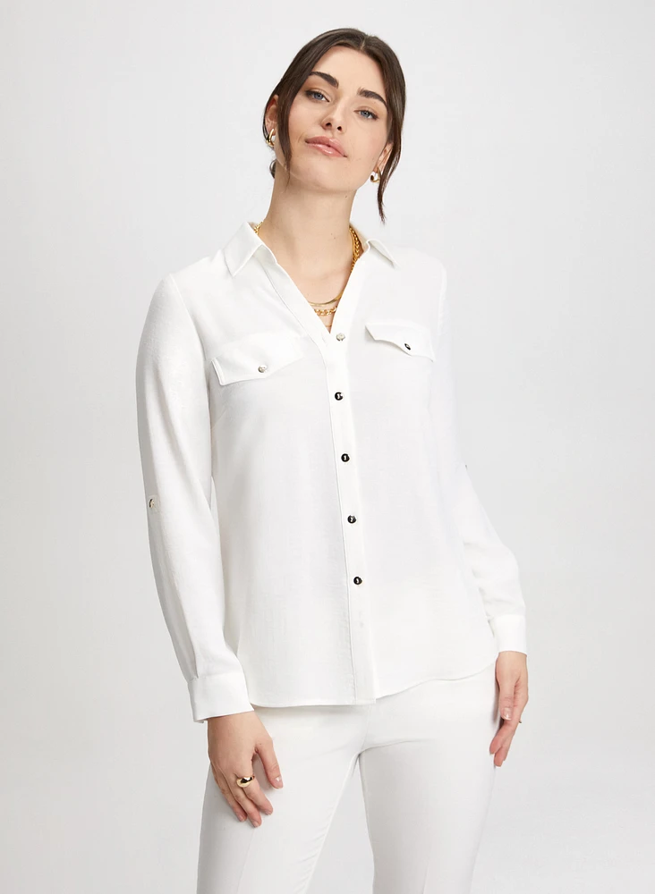 Crepe Button-Down Blouse