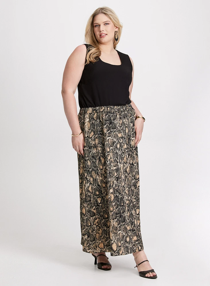 Square Neck Sleeveless Tee & Animal Print Maxi Skirt