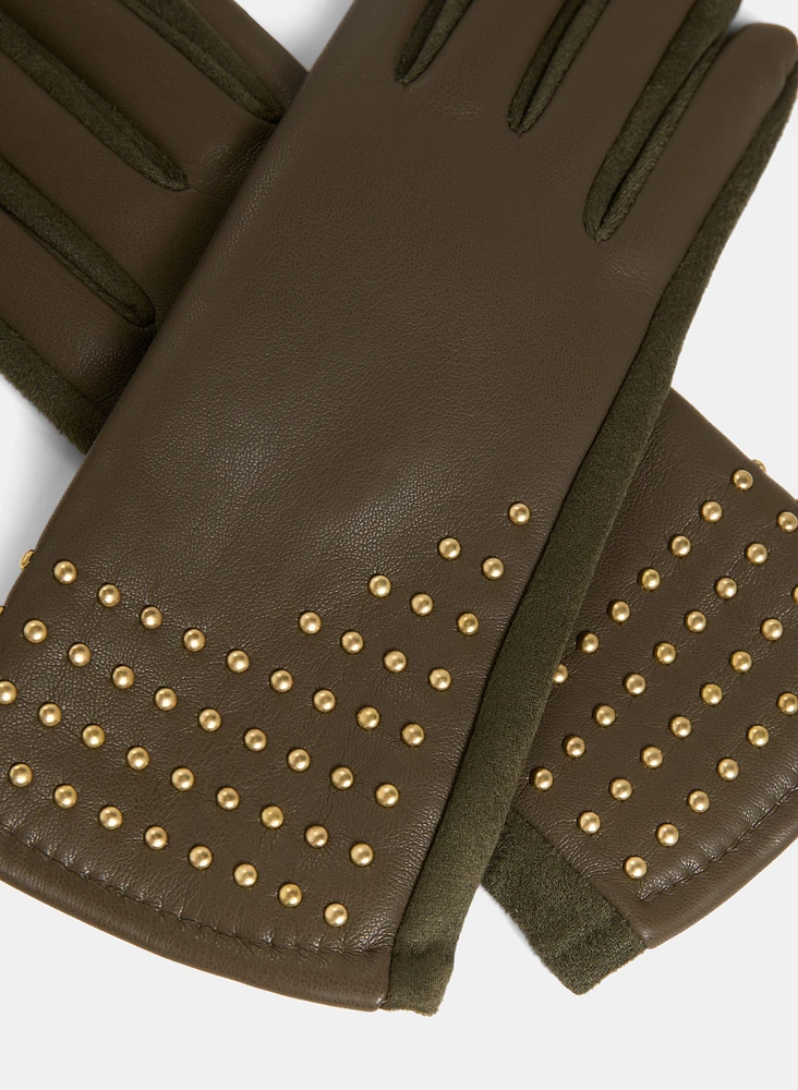 Studded Vegan Leather Gloves