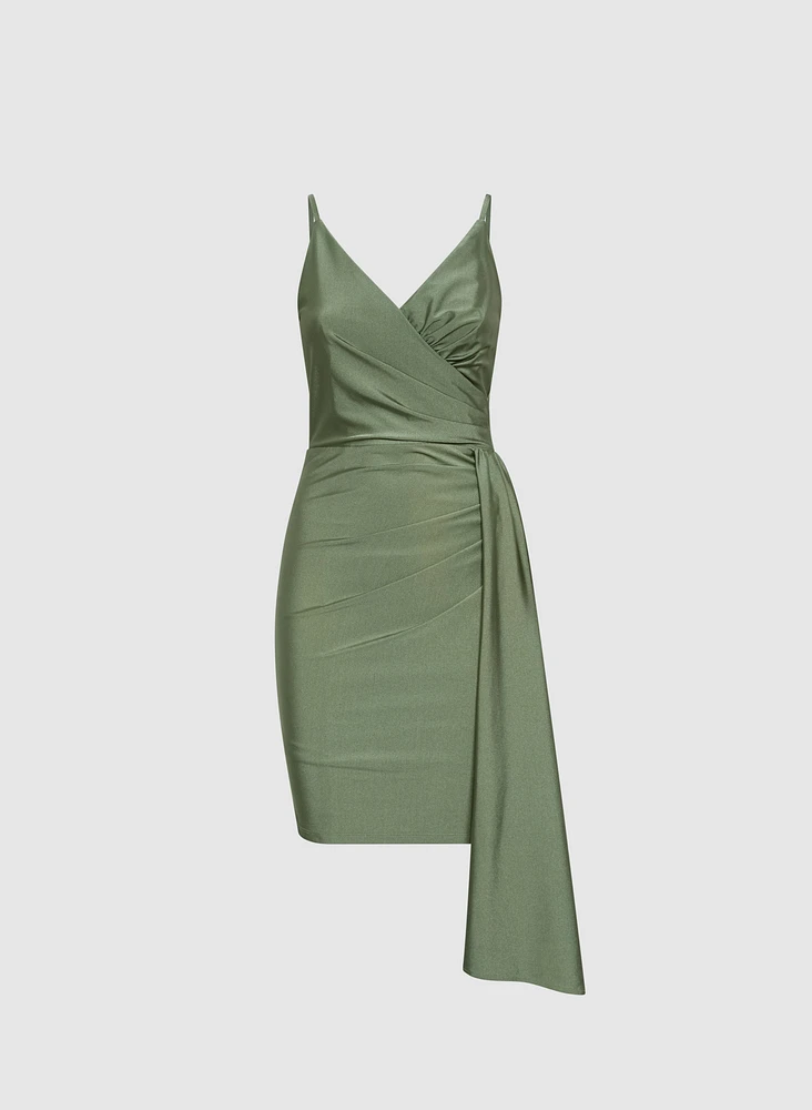 Flounced Front Satin Dress