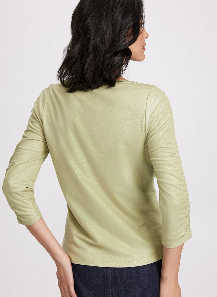 Foiled Shirred Sleeve Top