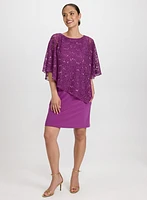 Sequined Lace Capelet Dress