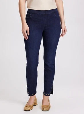 Studded Hem Slim-Leg Jeans