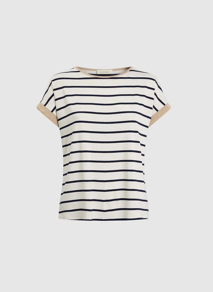 Striped Cap-Sleeve T-Shirt