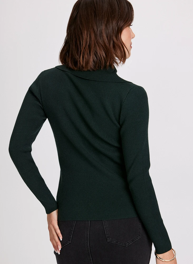 Shawl Collar Ribbed Sweater