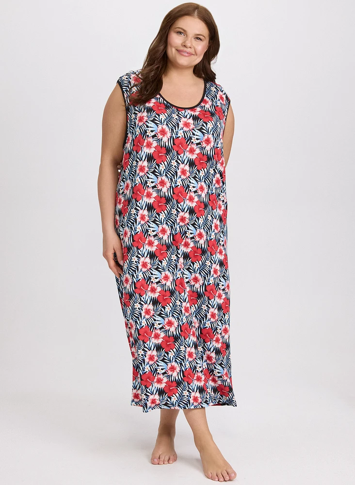 Robe de nuit à motif floral tropical