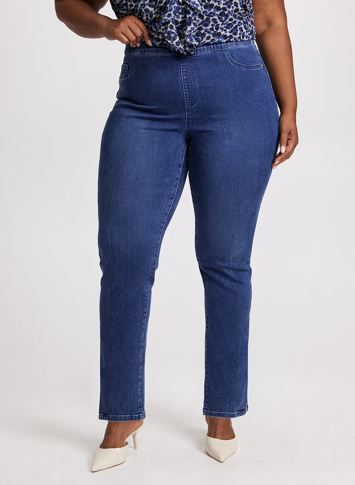 Embellished Slit Hem Pull-On Jeans