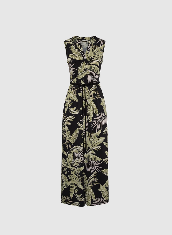 Robe maxi à motif feuilles de palmier